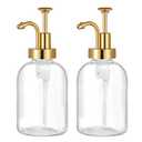 2 Pack Thick Clear Glass Jar Soap Dispenser with Gold Pump, 17oz Clear Boston Round Bottles Dispenser with Rustproof Pump