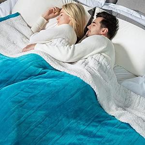 WOOMER Heated Blanket Twin Size 62" x 84", Electric Blanket with 0.5-12 Hours Timer & 10 Heating Levels, ETL Certified, Teal Velvet & White Sherpa, Over-Heat Protect, Machine Washable
