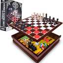 Elbow Room Games Family Game Set, 10 Classic Games with Wooden Storage Box and Built-in Game Boards, Endless Fun for Game Nights, Gatherings & Travel, 2+ Players