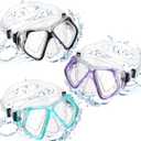Fabbay 3 Pieces Swimming Diving Goggles With Nose Cover Adult Swim Snorkel Goggle Swim Goggle Pack Pool Goggles For Youth Men Women (Black, Purple, Sky Blue)