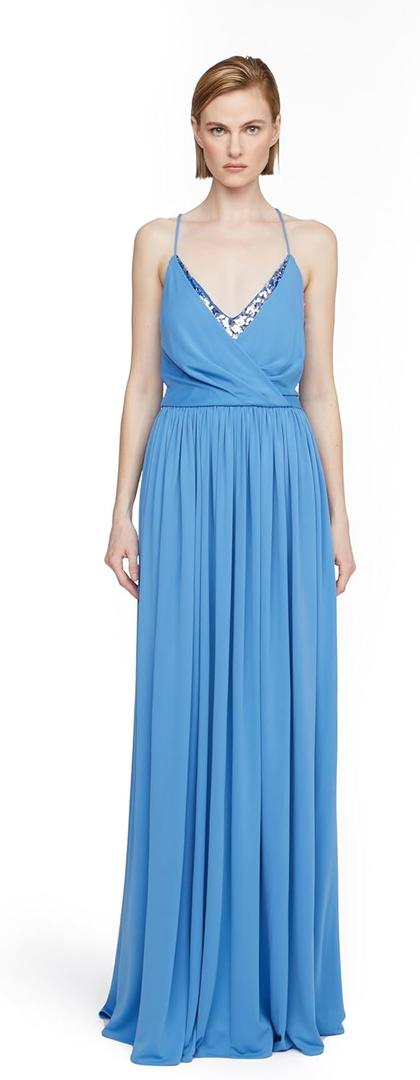 HALSTON Women's Jeanne Matte Jersey Gown, French Blue Size8