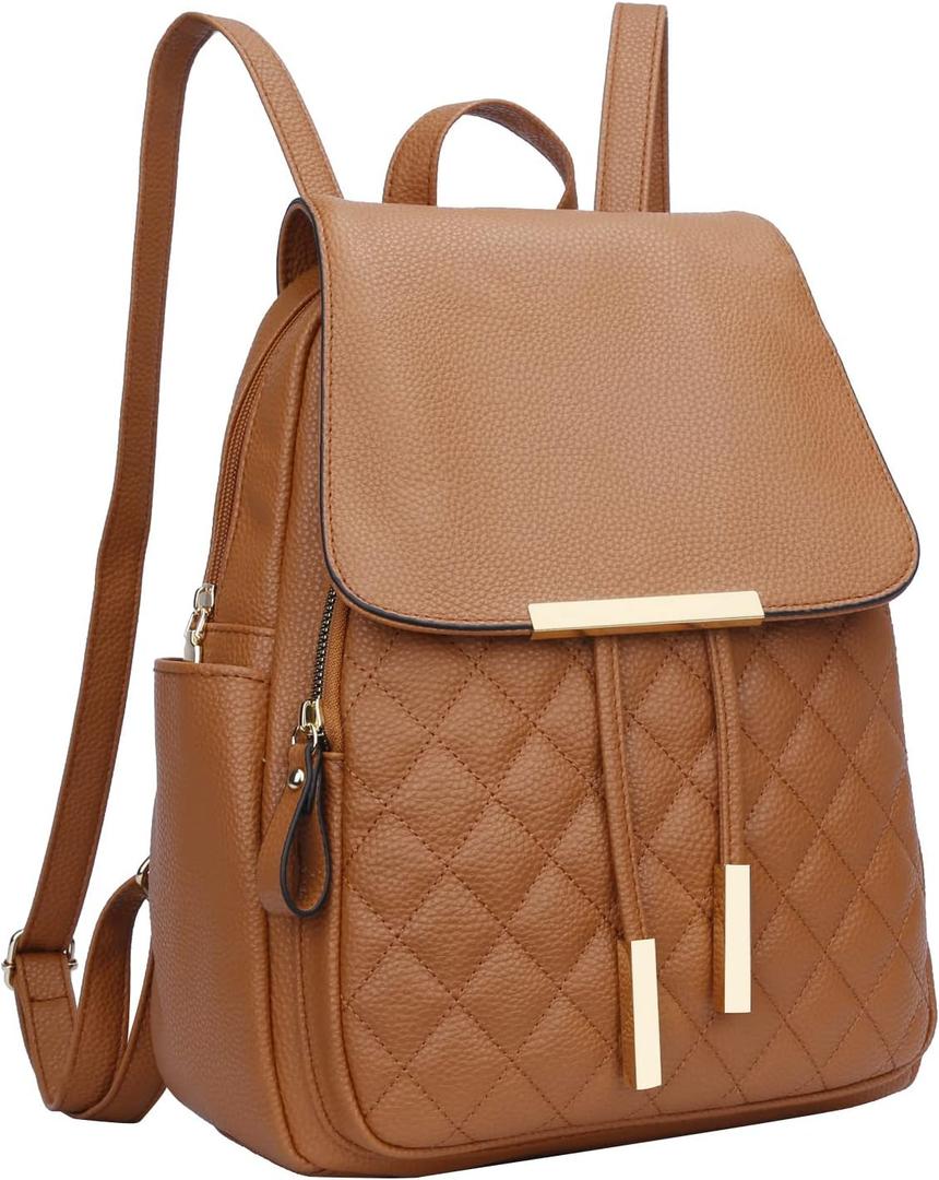KKXIU Quilted Trendy Leather Backpack Purse for Women and Ladies Shoulder Travel Daypacks Bags (Brown)