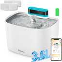 Cat Water Fountain, App Control Wireless Cat Fountain, 122oz/3.6L Pumpless Water Fountains for Cats Indoor with Stainless Steel Tray, Wi-Fi Dog and Pet Water Fountain (White, Fountain+2 Fliters)