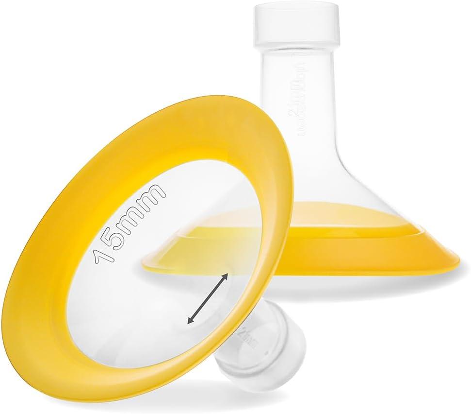 Nenesupply 15mm Oval Flanges Compatible with Medela Breast Pump Parts Replace 17mm Flange Accessories. Work with Pump in Style Parts Symphony Parts Swing Maxi Harmony and Personalfit Flex Connector