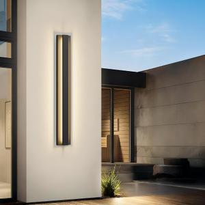 2 x LamQee 39.4 Inch Long Outdoor Wall Lights Modern Exterior Lighting Fixtures, 3000K 30W LED Linear Outdoor Wall Sconce, Contemporary Matte Black Outside Wall Mount Lights for House Garage Porch Patio