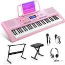Eastar Electronic Keyboard Piano Kit 61 Key for Beginner Children, Digital E Piano with Stand, Bench, Music Stand and Microphone, Pink, Musical Instruments Gift for Kids