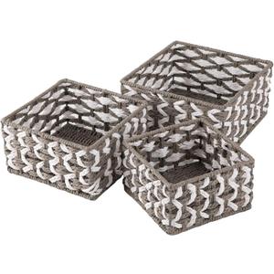 OIAHOMY Storage Baskets Paper Rope Shelf Baskets, Handwoven Small Wicker Bins for Home, Set of 3-Grey & White