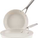 KitchenAid Hard Anodized Ceramic Induction Nonstick Cookware 2-Piece Frying Pans/Skillet Set, Dishwasher Safe, 8.25 Inch and 10 Inch Non Stick Fry Pans with Stainless Steel Handles - Porcelain White