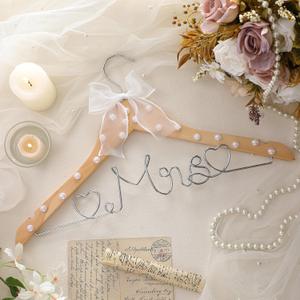 Honeydak Mrs. Wedding Dress Hanger for Bride to Be,Elegant Bridal Hanger for Brides Gowns, Bridal Party Shower Gift,Wedding Gift(Natural,Pearl)