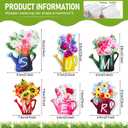 Qunclay 6 Pieces Summer Office Decorations Flower Farmhouse Wooden Summer Tiered Tray Decor Set Watering Can Wood Block Signs for Home Indoor Kitchen Work Tabletop Shelf