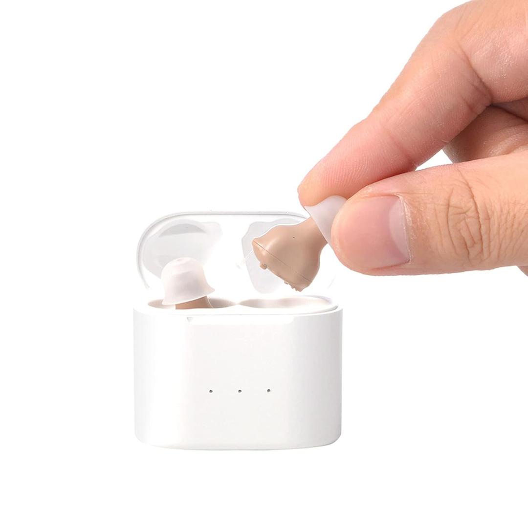 Hearing Aids for Seniors Adults, Rechargeable In Ear Mini Hearing Amplifier Aids with Noise Cancelling, Hearing Assist Device for Daily Conversation and TV Watching, Both Ears, Beige
