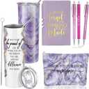 Domensi 6 Pcs Employee Appreciation Gift Set for Women Female Thank You Gift May You Be Proud 20 oz Rustic Blue Marble Sign Tumbler Makeup Bag Journal for Teacher Nurse Lady Work Business, (Purple)