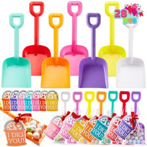 JOYIN 28 PCS Plastic Toy Shovels with I DIG YOU Cards, 28 Candy Bags with Ribbon for Valentine's Party Favors Supplies, Valentine's Toys, Classroom Exchange Prizes Valentines Gifts