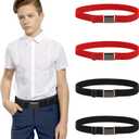 Kajeer Kids Belts 2 Pack for Boys Girls Elastic,Adjustable Silver Square Buckle Boy Toddler Belt for School Uniforms Causal
