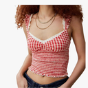 Women Y2k Gingham Tank Top Sleeveless Smocked Tank Tops Plaid Camisole Ruffle Hem Peplum Tops Summer Streetwear, Medium