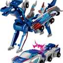 Magnetic Dinosaur Car Toy - 2 in 1 Crash & Transform Vehicle to Dino, No Battery Needed for Kids Age 3-12, Birthday Gift (Blue Dragon)