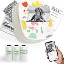 Mini Sticker Printer AHM2, Mini Thermal Printer with 3 Rolls Paper, Portable Bluetooth Inkless Printpods, Pocket Label Maker Suitable for Creative Kids DIY, Diaries, Photos, Study Notes -White
