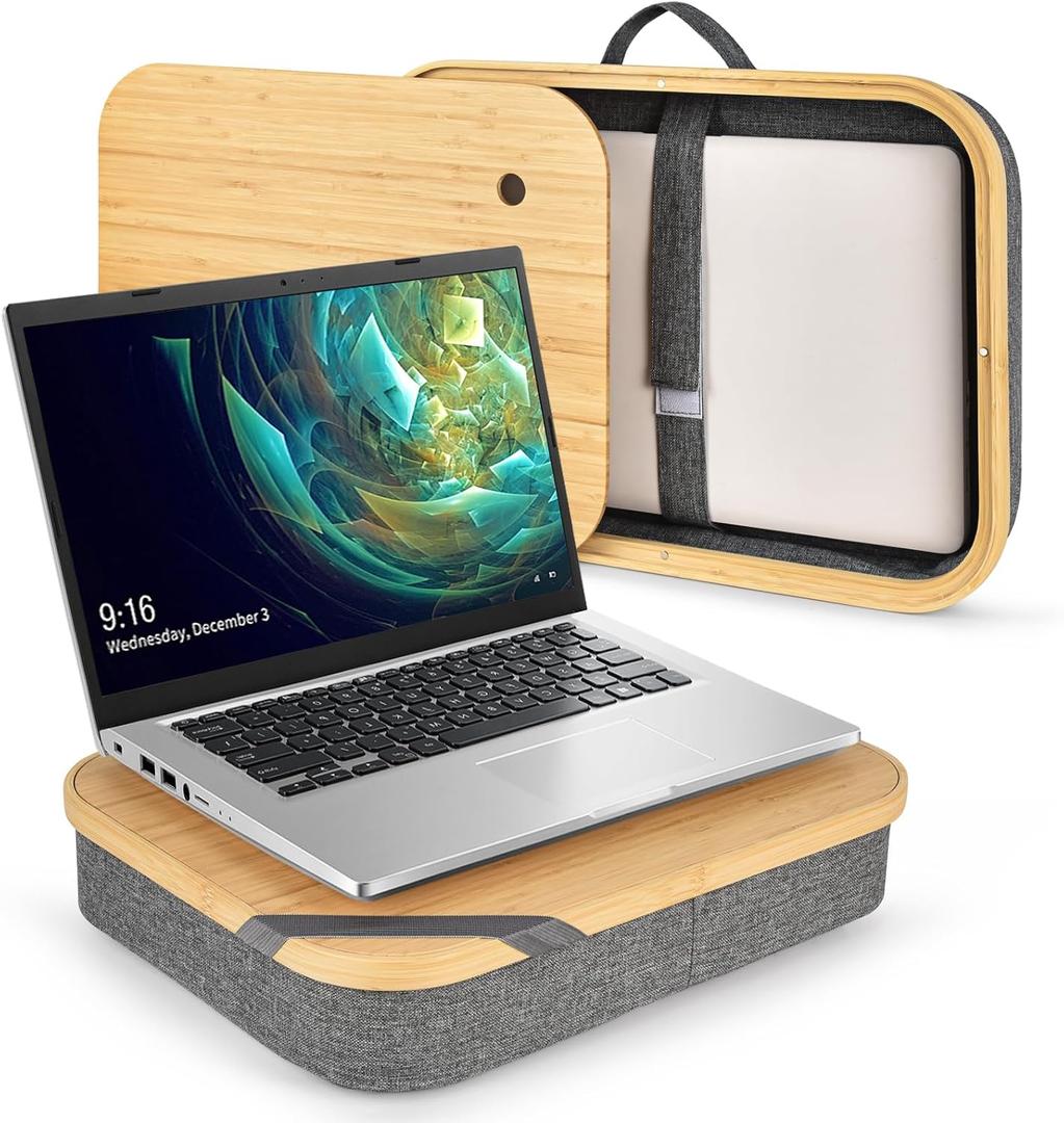 Mayjoy Bamboo Lap Desk with Storage, Cover Removable Lap Desk for Lap, Computer Laptop Stand on Lap, Work on Bed or Couch, Write or Draw on Your Lap (Grey) 