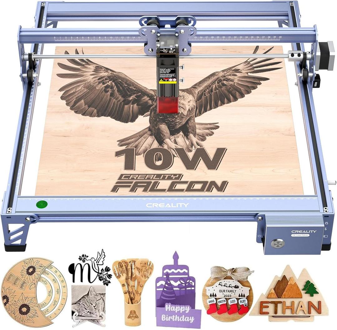 Creality Falcon 10W Laser Engraver Machine, 0.06mm High Precision Laser Engraving Machine 72W Laser Cutter and Engraver Machine for Wood Metal Acrylic Leather, 15.7"16.3" Workspace
