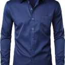ZEROYAA Men's Urban Stylish Casual Business Slim Fit Long Sleeve Button Up Dress Shirt with Pocket (Medium, Navy Blue)