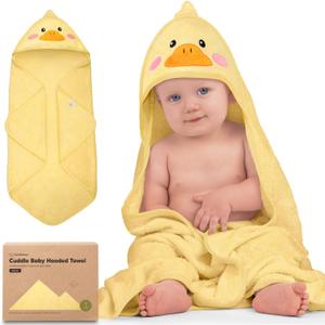 KeaBabies Hooded Baby Towel for Newborn - Viscose Derived from Bamboo Large Baby Bath Towels with Hood for Boys, Girls, Toddler, Extra Absorbent & Soft Newborn Bath Essentials (Duck) (Regular 35x35)