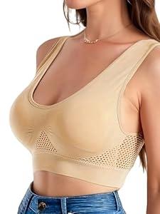 Wireless Sports Bras for Women Padded Breathable Hollow Out Seamless Support Yoga Walking Bra (Small, Skin Color)