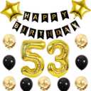 Chaungfu53 Birthday Party Supplies Gold Number 53 Foil Balloon Happy Birthday Banner Kit 53th Birthday Decoration Black Gold Latex Confetti Balloon Foil Star Balloon Great Gift for Girls Boys Birthday