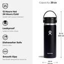 Hydro Flask Wide Mouth Bottle with Flex Sip Lid - Insulated Water Bottle Travel Cup Coffee Mug White 20 oz