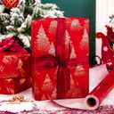 Yarcony Red Christmas Wrapping Paper, Red and Gold Trees Holiday Wrapping Paper, Vintage Gold Foil Christmas Trees Elegant Winter Gift Wrap for Gift Packaging, Craft, New Year(17 Inch X 33 Feet)