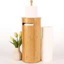 Toilet Paper Stand with 3-Roll Tissue Holder for Boho Bathroom, FreeStanding Bamboo Toilet Paper Holder,Wood Toilet Paper Storage with Lid. (Natural)