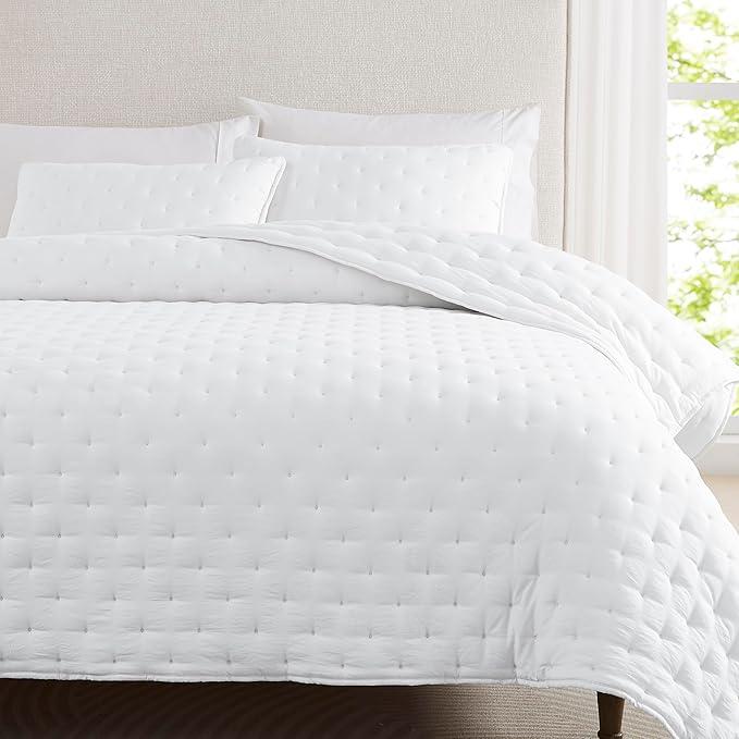 Beige Cloud Quilt Twin Size Bedding Set with Pillow Sham, Tan Puffy Cozy Lightweight Bedspread Coverlet, Taupe Camel Soft Cute Bed Cover for All Season - 2 Pieces, 68x90 inches White