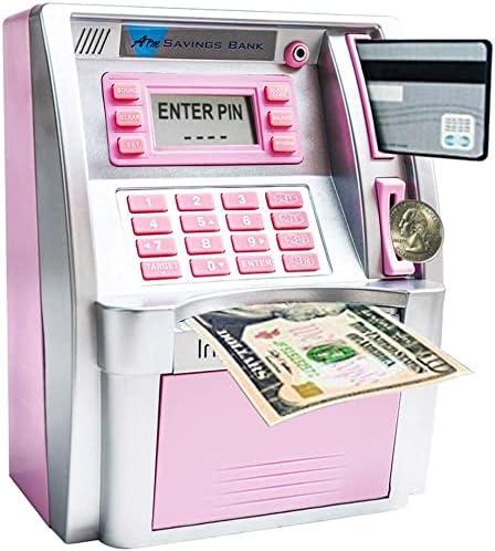 2025 Upgraded ATM Piggy Bank for Real Money, Talking ATM Bank for Kids, Money Bank with Card, Password, Coin Recognition, Bill Feeder, Balance Calculator, Gift for Teen Boys Girls, Pink
