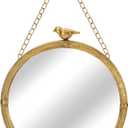 NIKKY HOME Shabby Chic Small Wall Mirrors Decor Decorative Metal Framed Hanging Round Mirror Vintage Rustic with Sparrow for Bathroom Living Room Office, Rustin Gold (12.6"L x 6.7"W)
