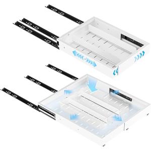 Insputer Pull Out Cabinet Organizer Expandable (12.4"-20.08")W & (16.26"-22.44")D, No Drill Slide Out Drawers with 3 Slide Rails, 2Pcs Magnetic Panel, Adhesive Roll Out Shelf for Kitchen, Pantry White