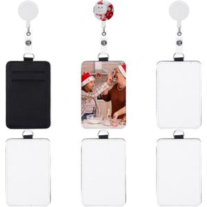 Dunzoom 6 Set Blank Sublimation ID Card Holders DIY Retractable Heat Transfer ID Badge Holders with Pull Cord Print Vertical Plastic Badge Holder Gifts for Office Employees Colleague