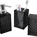 3PCS Black Bathroom Accessories. Contain Soap Dispenser & Toothbrush Holder Set & Mouthwash Cup. Boho Bathroom Set for Blue Bathroom Dcor