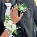 Rinlong Lily of the Valley Corsage and Boutonniere Set Wrist Corsage & Groom Boutonniere for Men Artificial Flowers for Wedding, Prom, Homecoming
