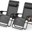Suteck Zero Gravity Chairs Set of 2, Zero Gravity Lounge Chair w/Upgraded Lock, Big Cup Holder and Pillow, Reclining Patio Chairs Folding Recliner for Indoor and Outdoor (Black)