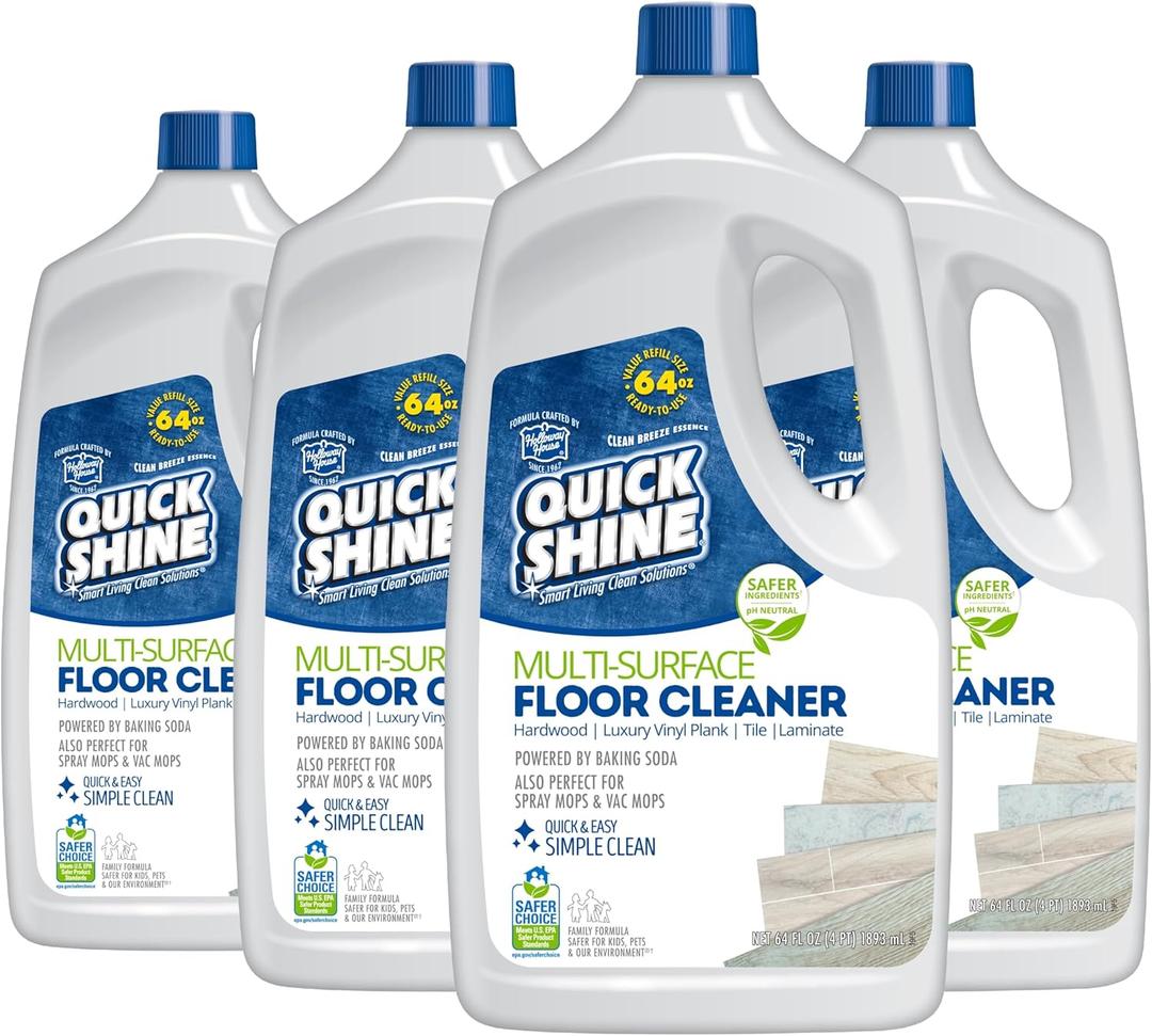 Quick Shine Multi Surface Floor Cleaner 64oz, 4Pk | Ready to Use-Streak Free- No Rinse | Use on Hardwood, Laminate, Luxury Vinyl Plank & Stone | Use in Spray Mops & Vac Mops | Safer Choice Cleaner (64 Fl Oz (Pack of 4))