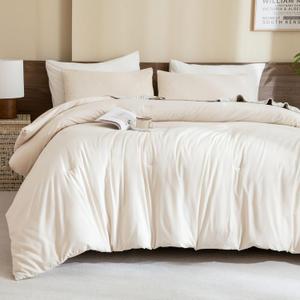 Paxrac Beige Comforter Set California King, Cream 3 Pieces Oversized King Comforter, Lightweight Solid Neutral Bedding Set, All Seasons Soft Cal King Comforter Set (104x96In Comforter & 2 Pillowcases)