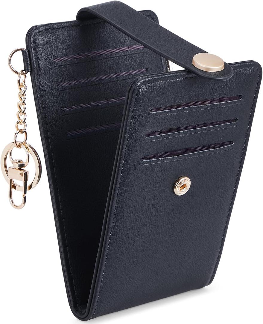2 x POIUGOYA Slim Wallet for Women,RFID Blocking Bifold Credit Card Holder with Zipper Coin Pocket,ID Window,Keychain