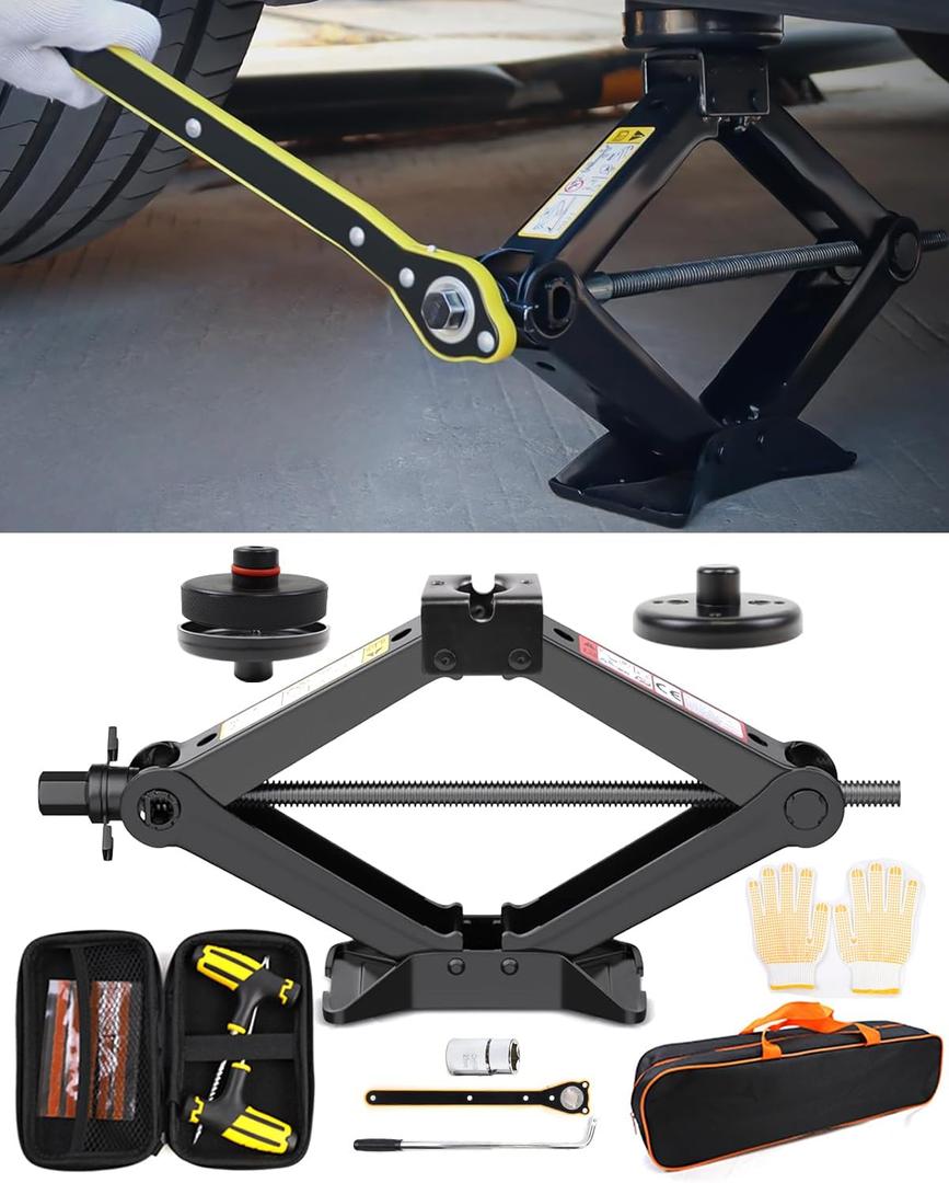 Scissor Jack,Jack Pad Car Jack and Stand Kit Multifunction Lifting Jack Portable Emergency Tire Repair kit Compatible with Tesla Model Y, Model 3, Model X, Model S and Other Electric Cars