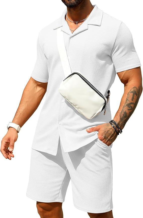 URRU Men's Shirt and Shorts Set Summer Outfits 2 Piece Fashion Short Sleeve Casual Button Down Shirts Set for Men
 XXL