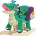 labebe Child Rocking Horse Toy, Stuffed Animal Rocker, Green Crocodile Plush Rocker Toy for Kid 6 Month -3 Years, Wooden Rocking Horse Chair/Rocker/Animal Ride on