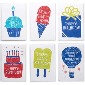 3 Pack American Greetings Birthday Cards Assortment, Ink-Stamped Artwork (144-Count)