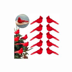 QINJIEJIE 10PCS Cardinal Birds Cardinals Decor for Christmas Tree, Red Cardinal Figurines Christmas Ornaments Artificial Bird Cardinals Christmas Decorations for Wreaths Centerpieces DIY Crafts