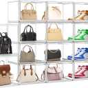 10 Pcs Clear Purse Storage Boxes, Plastic Shoe Boxes Stackable Acrylic Display Case Shoe Organizer with Magnetic Lid, Acrylic Display Box for Collectibles,Purse Organizer,Handbag,Shoes Size 14