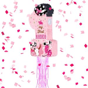 Tellingyou Pink Cowgirl Themed Piata 1st Birthday Party Decors Western Cowboy Party Favors Piata with Pull String Confetti for 1st Birthday Girl Shower Parties Game Supplies Decor