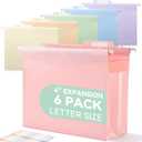 SortRax Plastic High Capacity Hanging File Folders, 4" Expansion for Bulky Documents, Side-Sealed Pocket, Holds Heavy Files, Letter Size, Movable Dividers, Insertable Tabs, 6 Pack, Pastel Colors
