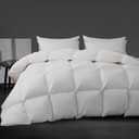 Luxury White Down Fiber Comforter - Down Fiber Duvet Core for All Seasons - Duvet Insert Queen Hotel Collection - Soft and Medium Warmth Comforters,Queen (90 X 90)